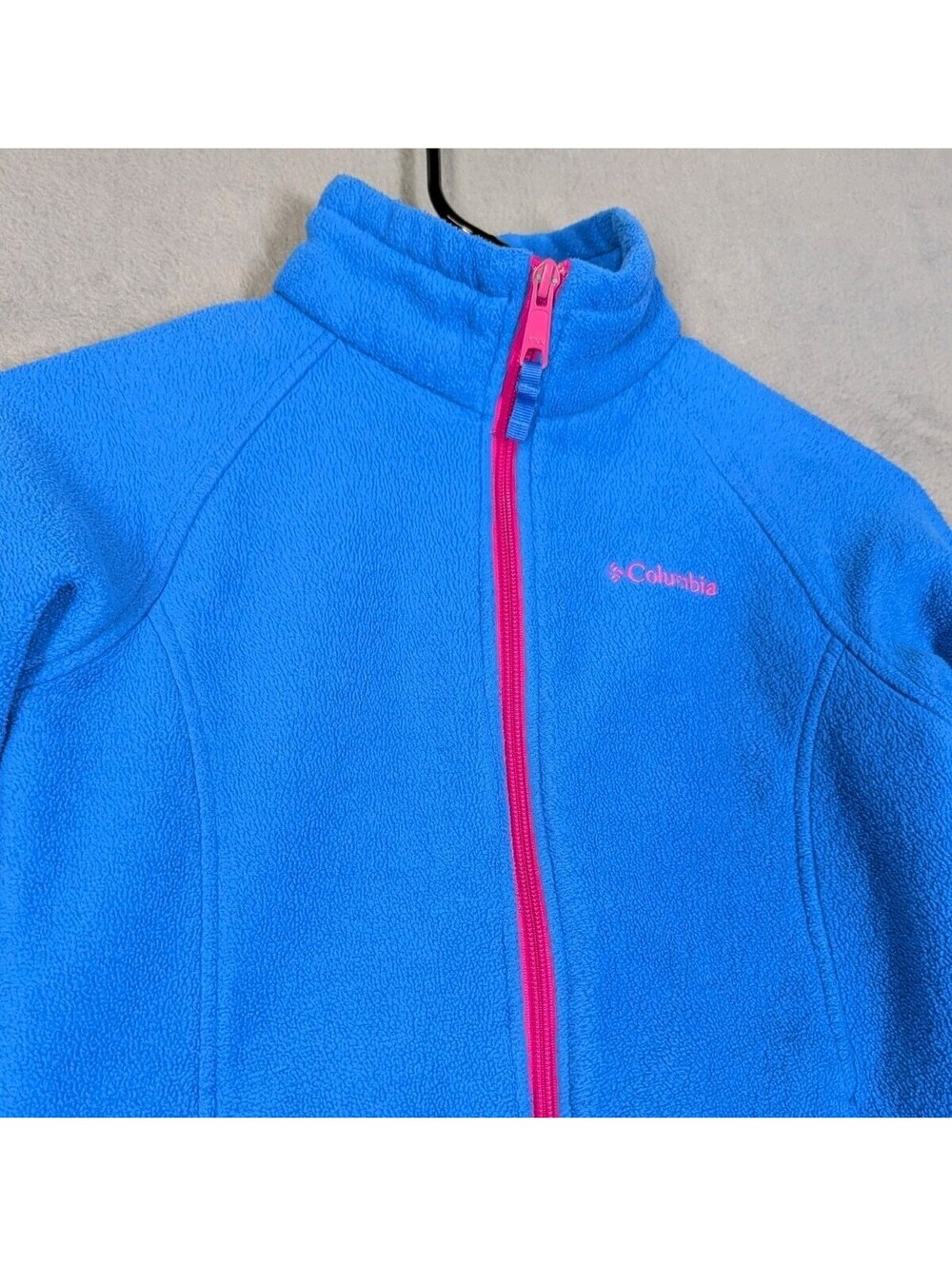 Columbia Girls M 10 12 Blue Pink Full Zip Fleece Jacket Outdoor Winter Warm Coat